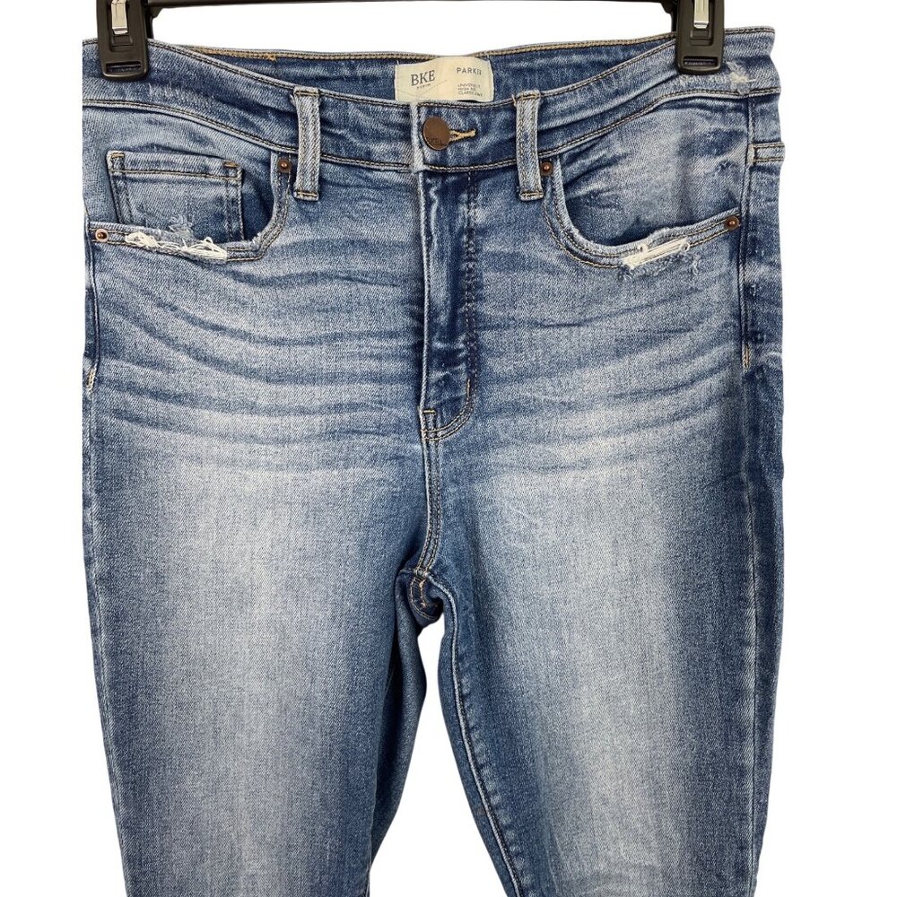BKE Payton Jeans Womens 28x32 Blue Mid Rise Ankle Skinny Raw Hem Faded Whiskered - Picture 3 of 9